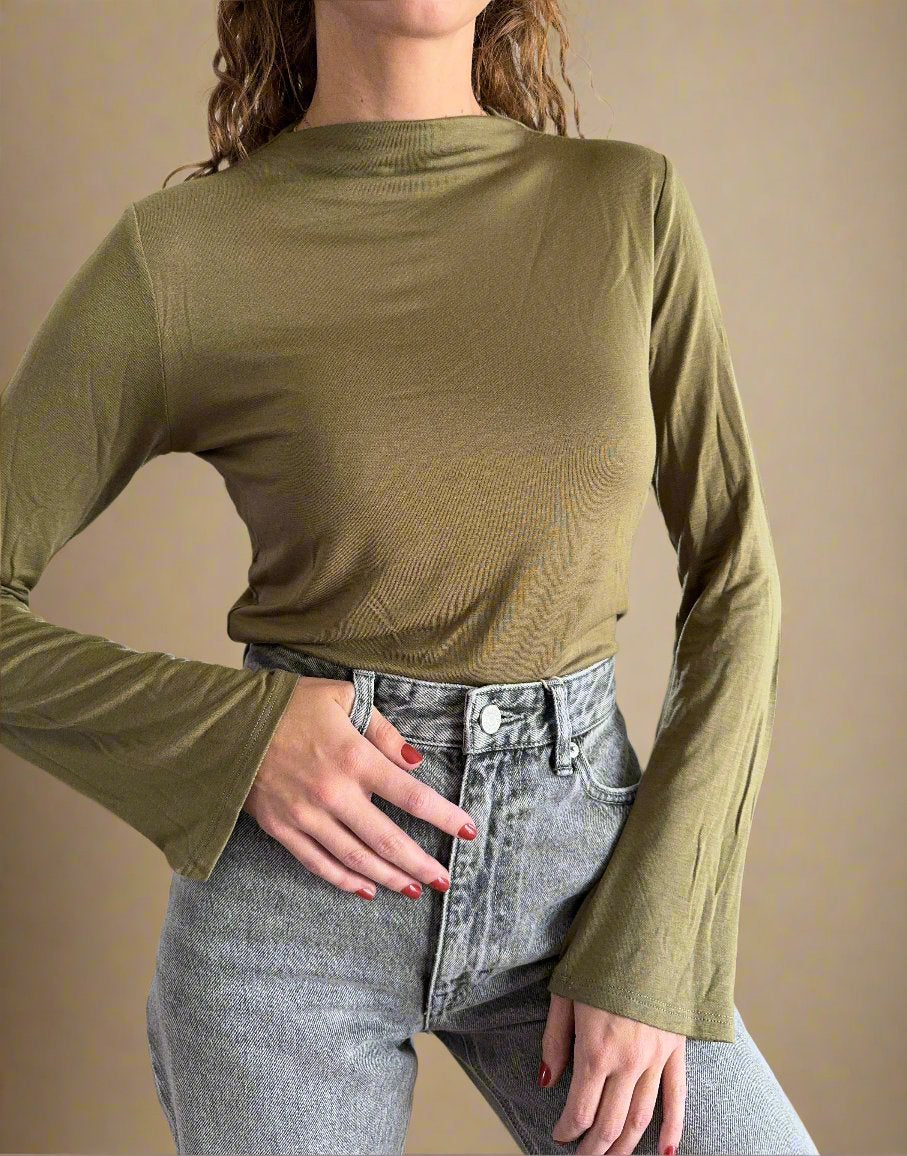 Long sleeve mock neck bamboo top top