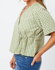 Winona Wrap Top Sage Gingham