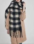 Soft Chunky Gingham Fleece Scarf with Tassel