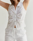 Rae Linen Ruched Button-Front Top