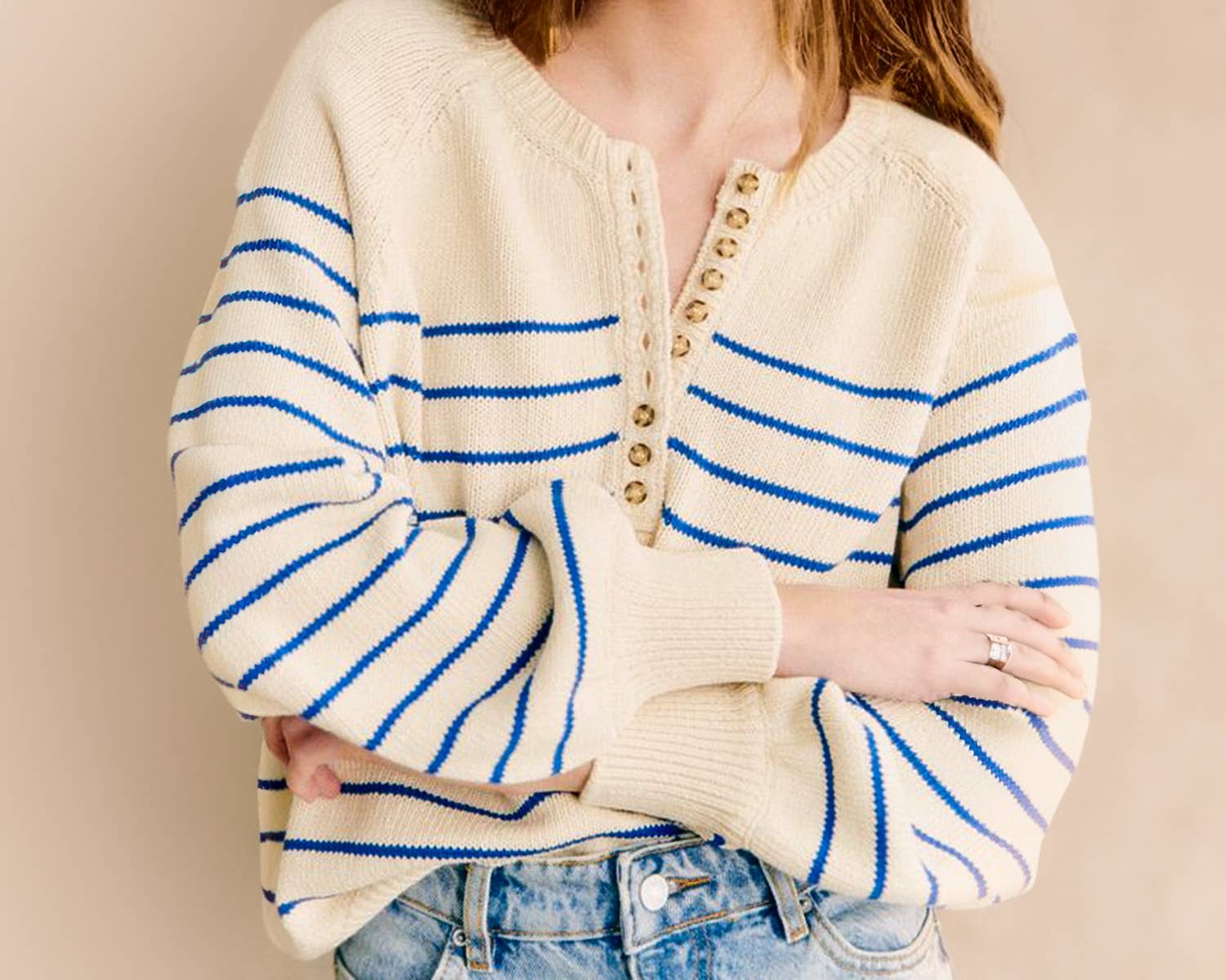 Blue Striped Henley Sweater