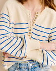 Blue Striped Henley Sweater