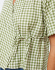 Winona Wrap Top Sage Gingham