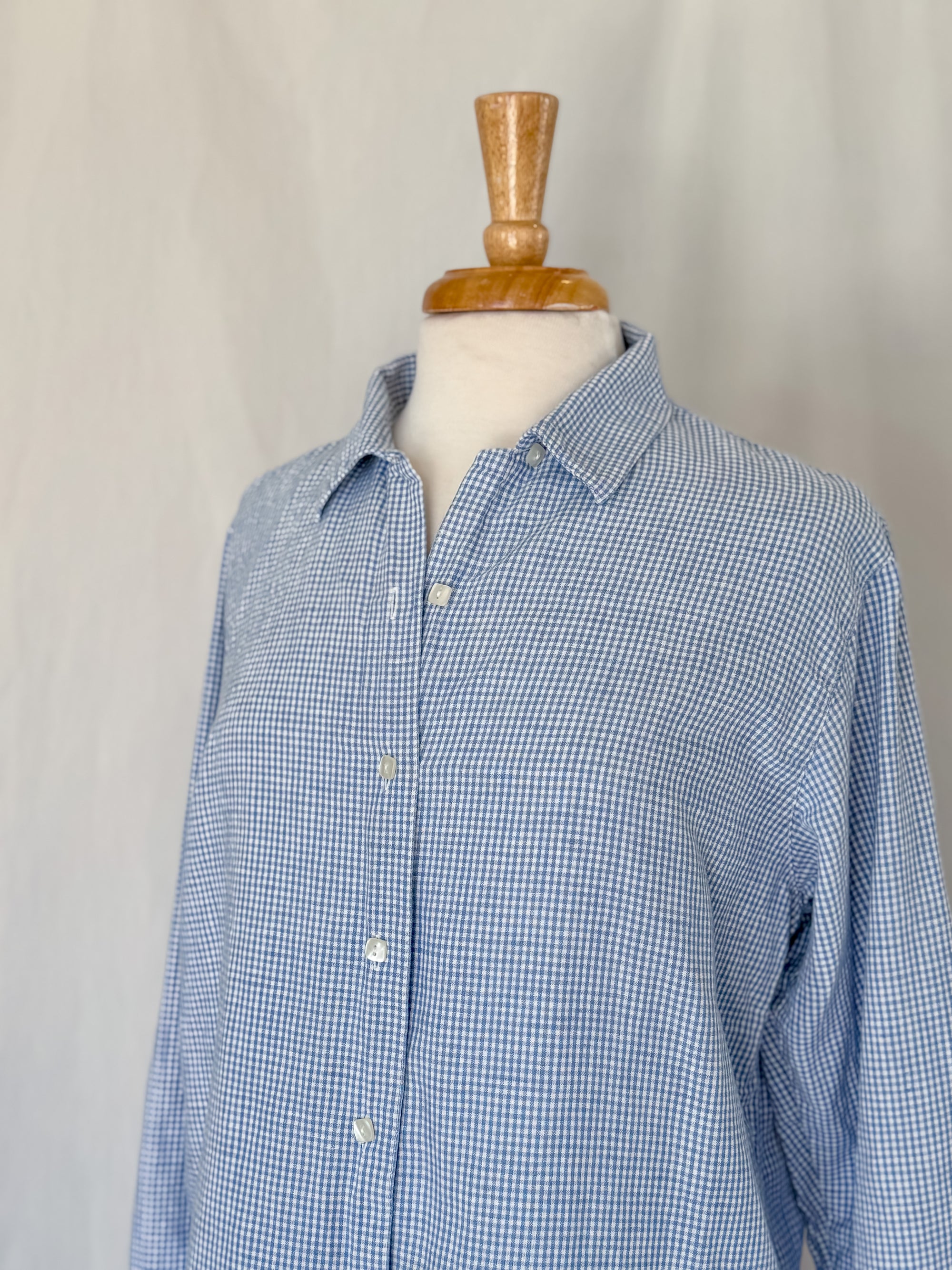 Vintage Blue Gingham Linen Button-Down | Size M