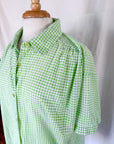 Vintage Short Sleeve Green Gingham Button-Up Top | Plus Size