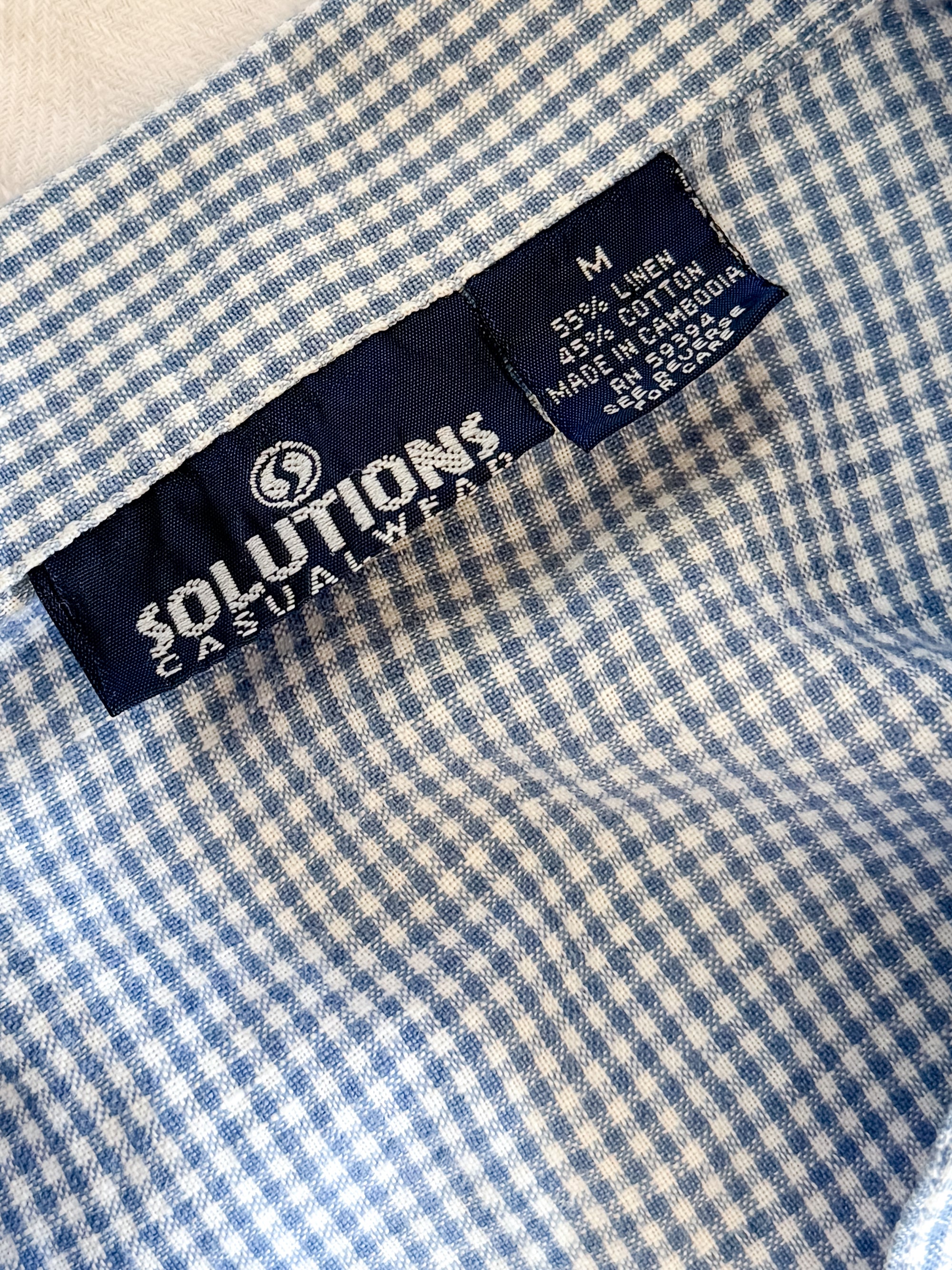 Vintage Blue Gingham Linen Button-Down | Size M