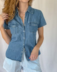 Vintage Denim Short-Sleeve Camp Shirt | Size S