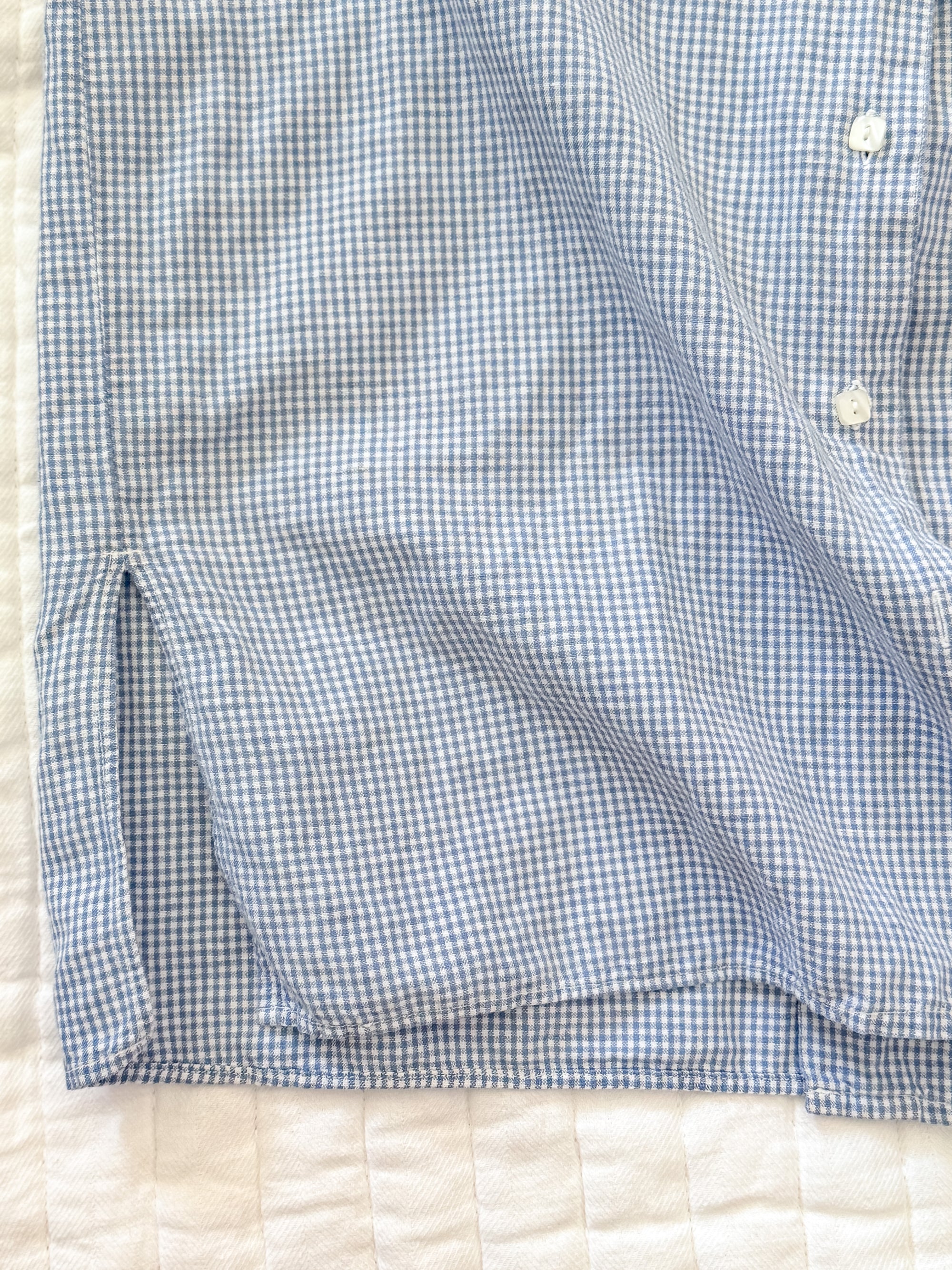 Vintage Blue Gingham Linen Button-Down | Size M