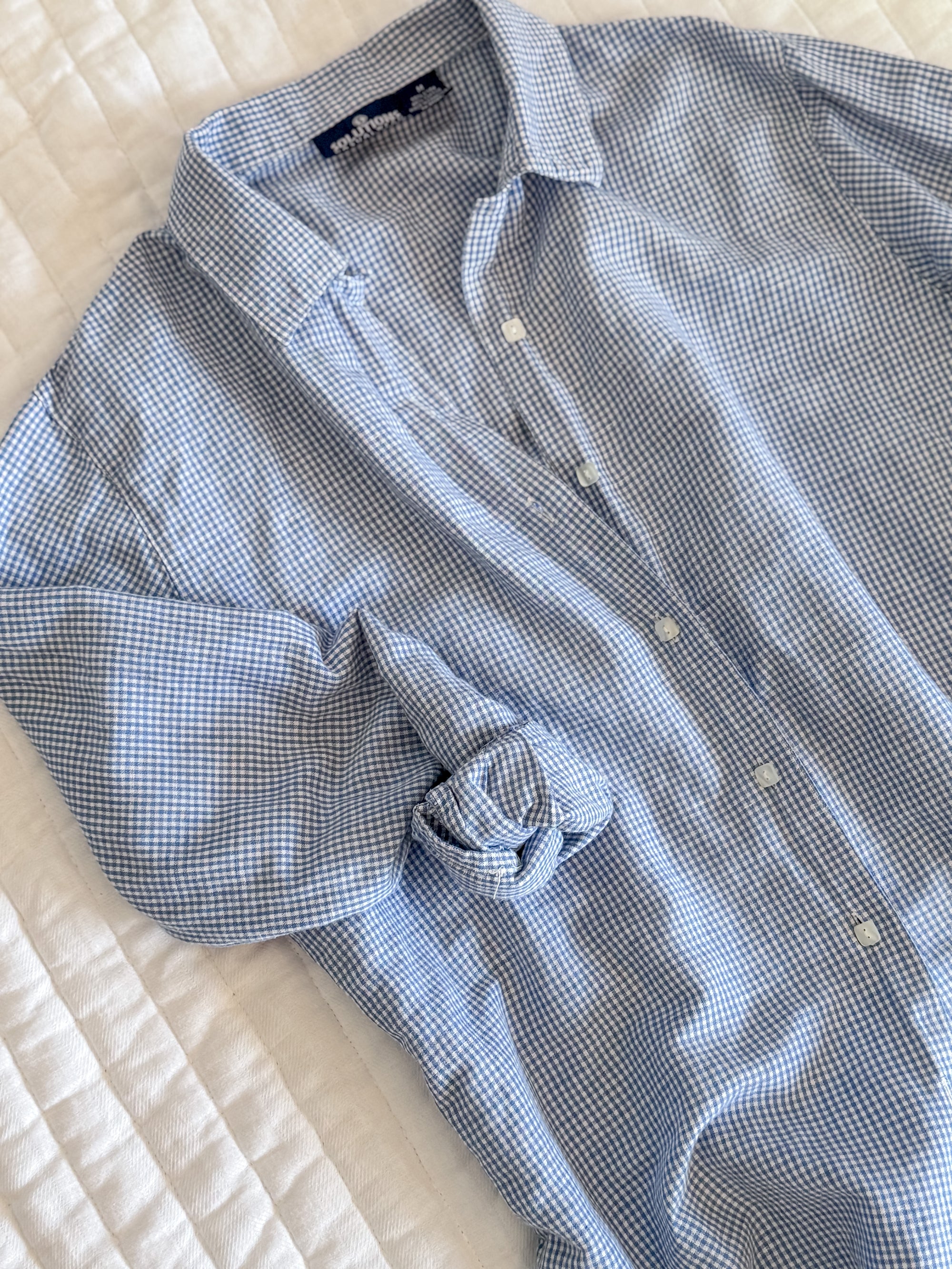 Vintage Blue Gingham Linen Button-Down | Size M