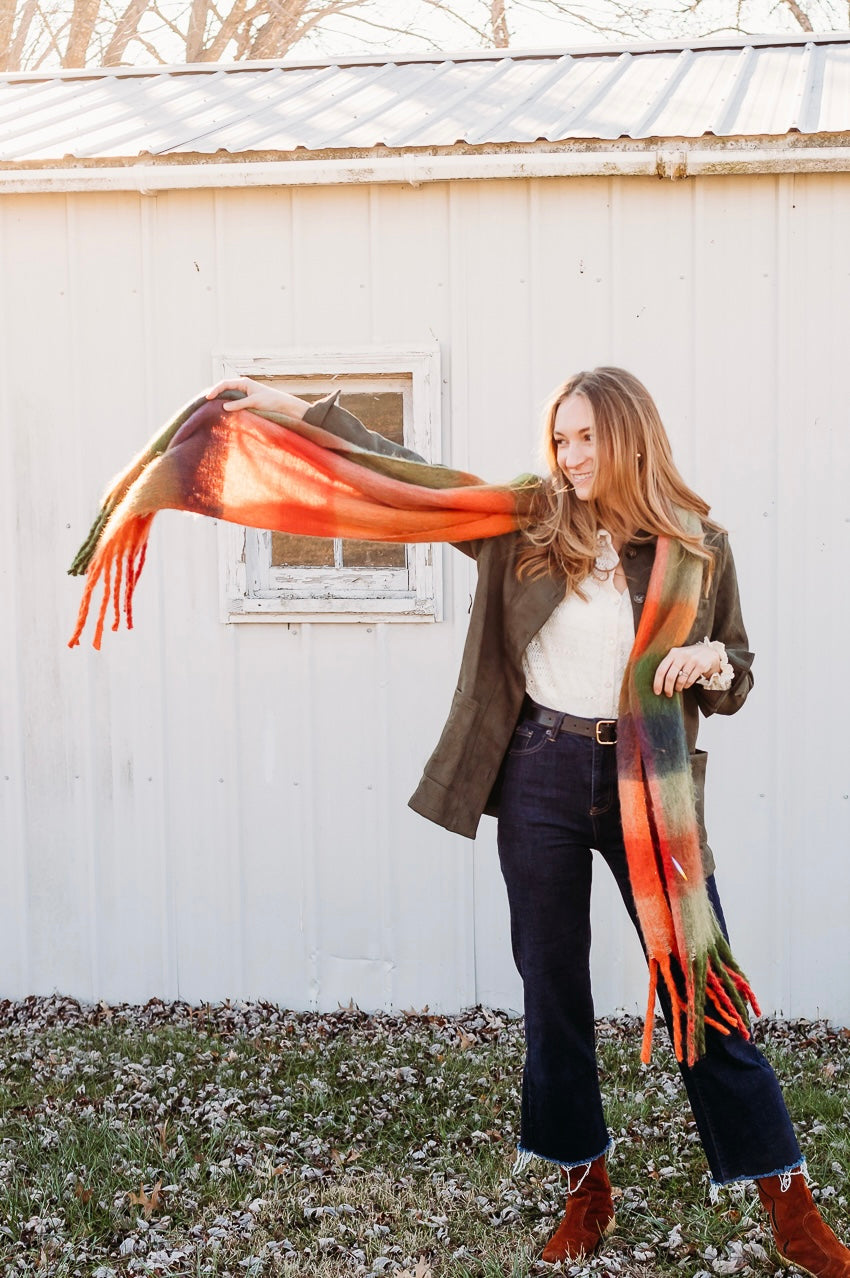 Chunky Plaid Multi Color Brushed Scarf