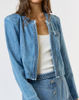 Stacy Blazer | Braided Open Front Denim Blazer