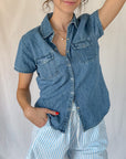 Vintage Denim Short-Sleeve Camp Shirt | Size S