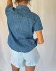 Vintage Denim Short-Sleeve Camp Shirt | Size S