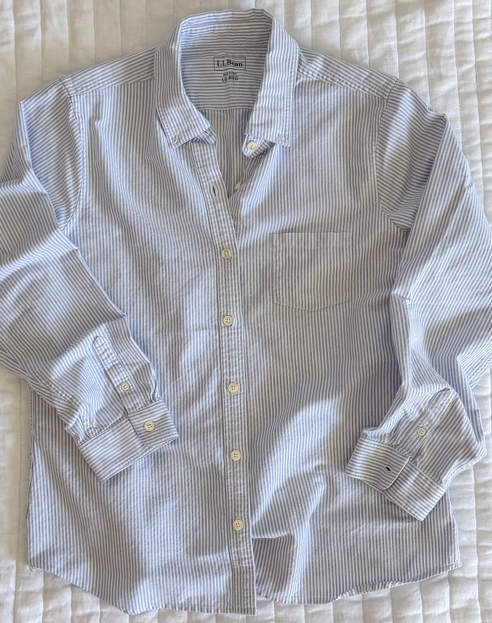 Preloved Coastal Stripe Button-Down Cotton Top | Size Large