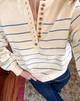 Blue Striped Henley Sweater