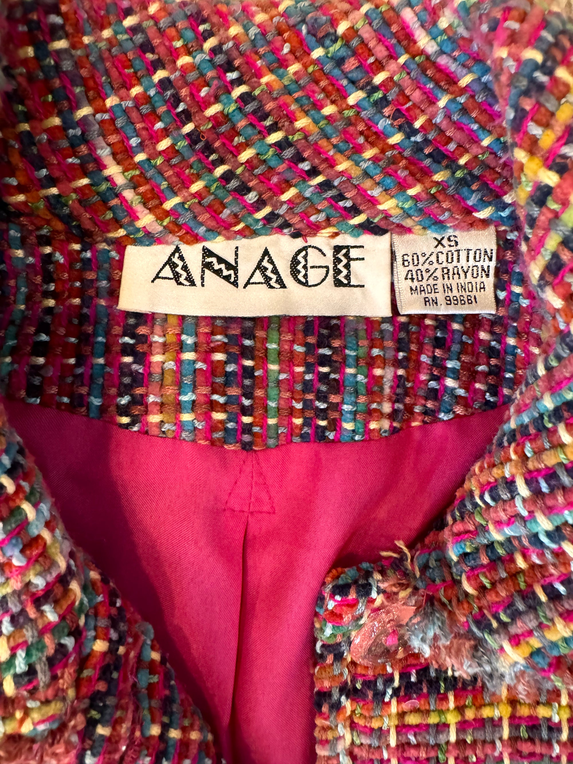 Vintage Colorful Tweed Blazer Jacket | ANAGE Brand Size XS