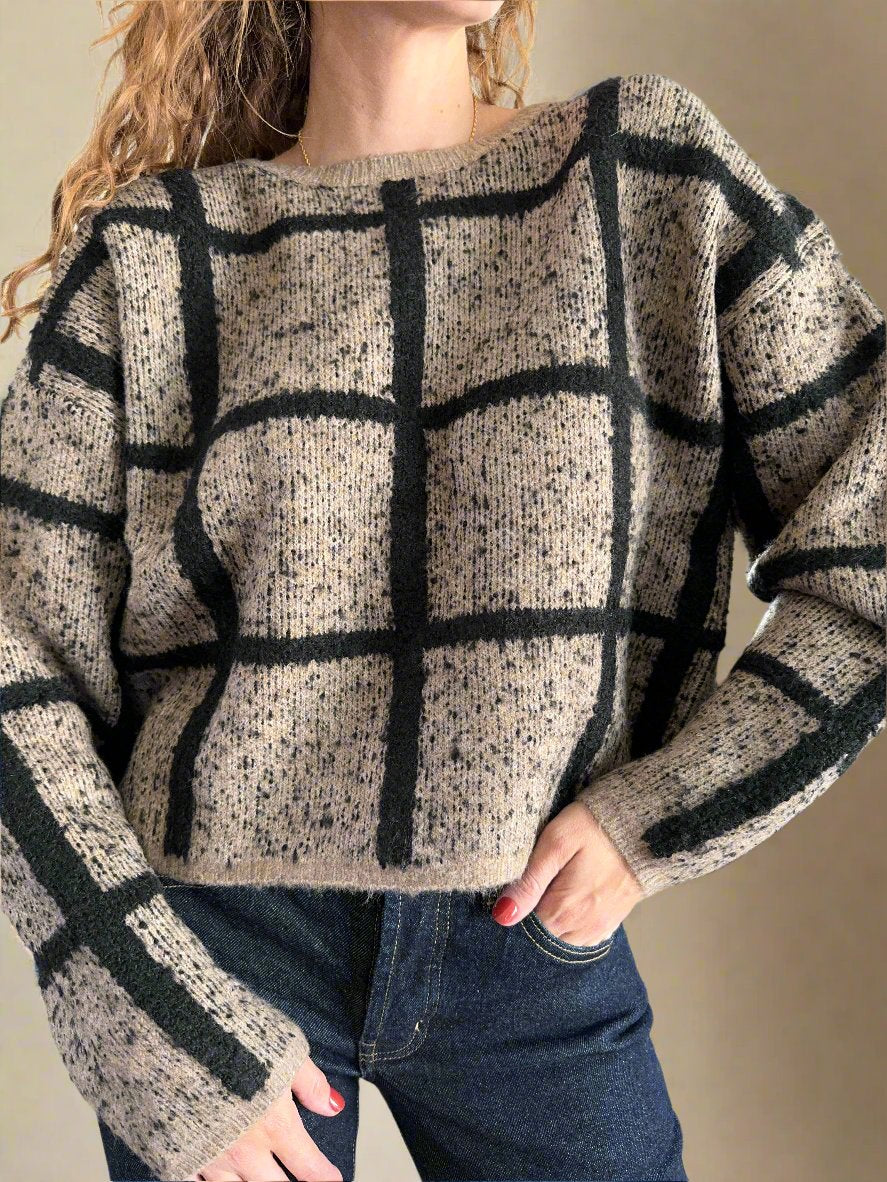 Cropped Grid Sweater