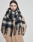 Soft Chunky Gingham Fleece Scarf with Tassel