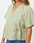 Winona Wrap Top Sage Gingham