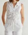 Rae Linen Ruched Button-Front Top