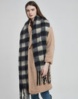 Soft Chunky Gingham Fleece Scarf with Tassel